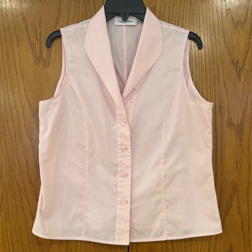Calvin Klein Light Pink Sleeveless Women's 12 (L/XL) Shirt Blouse 100% Cotton